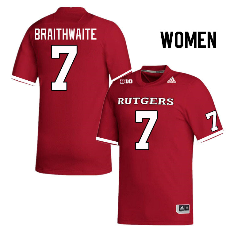 Women #7 Dylan Braithwaite Rutgers Scarlet Knights College Football Jerseys Stitched Sale-Scarlet